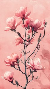 Minimalistische rosa  graue Blumen, Botanischer Wandschmuck für das Schlafzimmer von F. Abderrahim