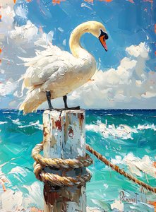 Weißer Zugvogel, Gänse am Meer, blaue Farben, Wanddekoration Ideen