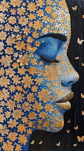 Frau Gesicht, Goldfolie Robotic Rangoli Flower Power, Wanddekoration Ideen