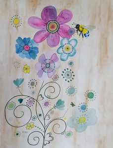 Biene und ihre Blumen von Marys Watercolors