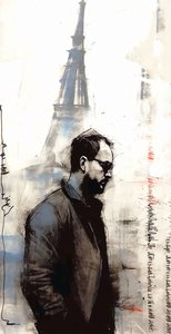 Gemälde eines Mannes, der in Paris spazieren geht, Wall Decor You
