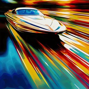 Gleiten durch Licht: Schnellboot auf einer glänzenden Straße von F. Abderrahim