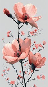 Rosa und graue Linie Skizze, floral Minimal Wand Home Decor | print on demand von F. Abderrahim
