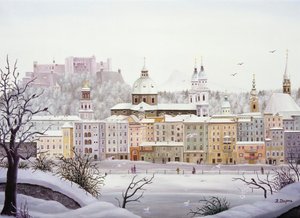Salzburger Altstadt mit Festung im Winter