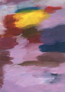 Eine expressive Verschmelzung der drei Primärfarben Blau, Rot und Gelb, die in Harmonie tanzen