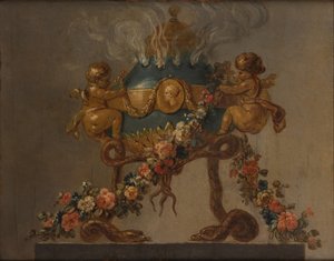 Parfümbrenner, unterstützt von Amoretten und Schlangen und mit Blumen geschmückt, 18. Jahrhundert von 18th century . French Painter