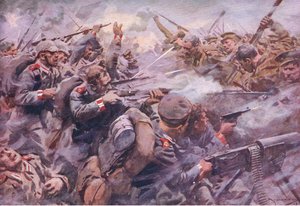Die Niederlage der preußischen Garde bei Zonnebeke, aus Geschichte des Großen Krieges Band 3 veröffentlicht von Waverley Book Co Limited, ca. 1920 von A.C. Michael