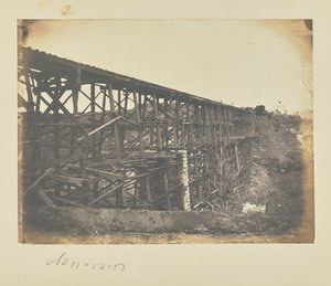 Militärische Eisenbahnbrücke über den Potomac Creek, an der Fredericksburg-Eisenbahn von A.J. Russell