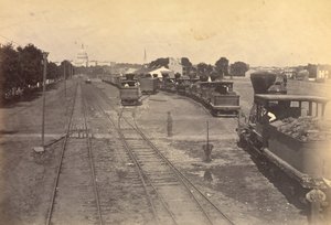 Nr. 189. Maryland Avenue Depot, Washington, D.C., mit aus Alexandria zur Sicherheit gesandten Lokomotiven von A.J. Russell