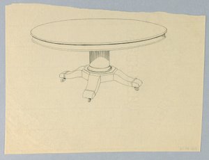 Entwurf für einen runden Tisch auf geformtem Sockel von A.N. Davenport Co.