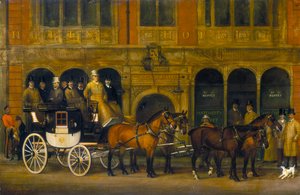 James Selbys Brighton Coach vor dem New White Horse Cellar, Piccadilly, ca. 1888