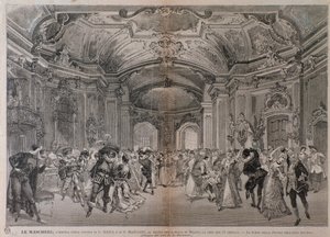 Illustrationen für die Oper Le Maschere von Pietro Mascagni für die Aufführung im Teatro alla Scala in Mailand von A. (after) Bonamore