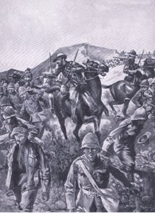 Britische Gefangene als Schutzschild während die Buren ein Marinegeschütz entfernten, aus After Pretoria: Der Guerillakrieg veröffentlicht von Harmsworth Bros Limited, 1901