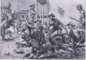 Der Angriff auf Hamel Fontein Farm, aus After Pretoria: Der Guerillakrieg veröffentlicht von Harmsworth Bros Limited, 1901
