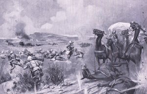 Der Angriff auf den Konvoi bei Buffelspoort, Illustration aus After Pretoria: The Guerilla War, 1902 von A. C. Ball