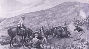 Transportprobleme in Barberton: Wie die Kanonen und Wagen die Berge hinaufgebracht wurden, Illustration aus After Pretoria: The Guerilla War, 1902 von A. C. Ball