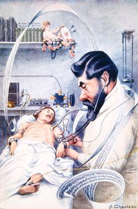 Professor Camille Lian (1882-1969) untersucht einen Patienten mit all seiner Ausrüstung, aus 