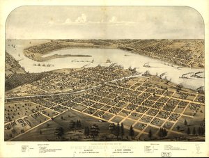 Vogelperspektive der Stadt Port Huron, Sarnia & Gratiot, St. Clair Co., Michigan 1867 & Point Edwards, Lambton Co., Kanada West