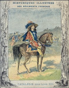 Kavallerie unter Ludwig XIV. - Aus einem Schutzumschlag für Schulbücher, Ende des 19. Jahrhunderts - Kavallerie unter Ludwig XIV. - Illustration von A. Demarle - Historischer Schutzumschlag, Ende des 19. Jahrhunderts