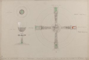 Kapelle der Ritterlichkeit: vorgeschlagener Kelch, Patene und Almosenschale von A. Edward Jones and Co.