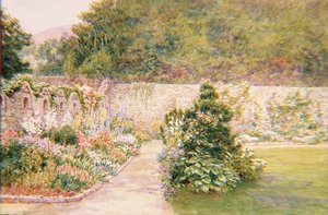 Der Garten in Undermount, Bonchurch, Isle of Wight mit St. Boniface in der Ferne von A. Foord Hughes