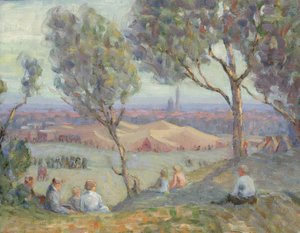 Blick von Arlington Heights, mit Chautauqua-Zelten und dem Washington Monument..., ca. 1922