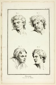 Zeichnung: Ausdruck von Emotionen (Hass oder Eifersucht, Wut, Verlangen, körperlicher Schmerz), aus Encyclopédie