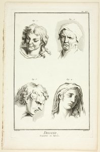 Zeichnung: Ausdruck von Emotionen (Lachen, Weinen, Mitgefühl, Traurigkeit), aus der Encyclopédie