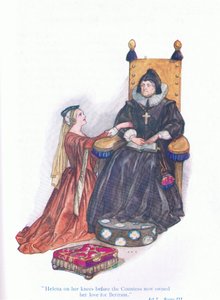 Helena kniete vor der Gräfin und gestand ihre Liebe zu Bertram (Ende gut, alles gut), aus Geschichten von Shakespeare, veröffentlicht von Ward Lock & Co Ltd von A. Jackson
