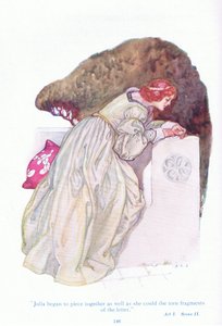 Julia begann, die zerrissenen Fragmente des Briefes so gut wie möglich zusammenzusetzen (Die zwei Herren aus Verona), aus Geschichten aus Shakespeare, veröffentlicht von Ward Lock & Co Ltd von A. Jackson
