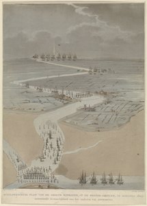 Vogelperspektive auf die Westerschelde mit englischen, holländischen und französischen Flotten, 1809 von A. Lutz