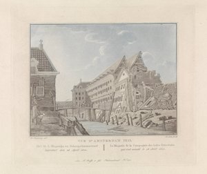 Ansicht des eingestürzten Ostindischen Seehandelsmagazins in Amsterdam, 1822 von A. Lutz