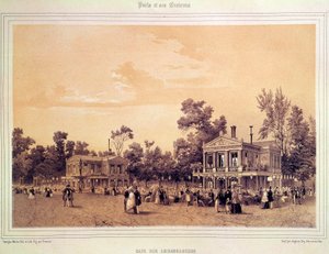 Ansicht des Café des Ambassadeurs auf den Champs-Élysées in Paris. Lithographie von A. Provost (aktiv um 1834-1855). Paris, Musée Carnavalet von A Provost
