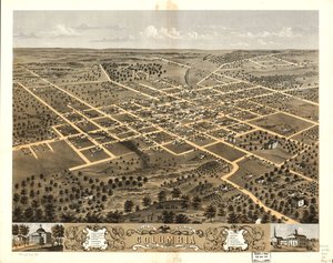 Vogelperspektive der Stadt Columbia, Boone Co., Missouri 1869