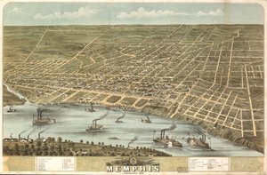 Vogelperspektive der Stadt Memphis, Tennessee 1870