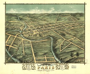 Vogelperspektive der Stadt Paris, Bourbon County, Kentucky 1870