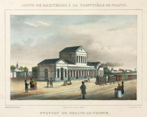 Bahnhof Braine-le-Comte, Belgien, graviert von Gerard, 1843