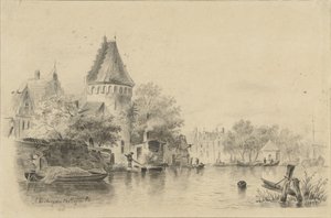 Landschaft mit einem Turm am Wasser
