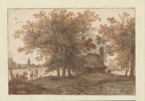 Landschaft mit einem Haus zwischen Bäumen von Aarnout ter Himpel