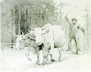 Ein französischer Bauer, der Ochsen treibt von Abbott Handerson Thayer