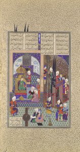 Die Weisen des Schahs billigen Zals Heirat, Folio 86v aus dem Shahnama, ca. 1525-30