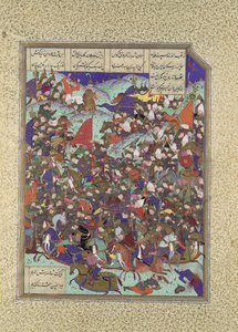 Kai Khusrau besiegt die Armee von Makran, Folio 376v aus dem Shahnama Buch der Könige, ca. 1525-30