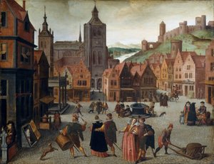 Der Marktplatz in Bergen op Zoom, wahrscheinlich 1590 und 1597 von Abel Grimmer
