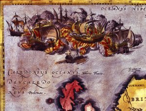 Das Ende der Unbesiegbaren Armada vor Schottland. Nach dem Atlas von Abraham Ortelius, Antwerpen von Abraham (after) Ortelius
