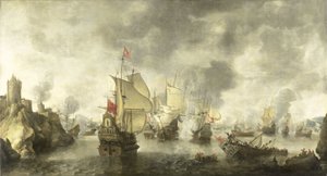 Schlacht der vereinigten venezianischen und niederländischen Flotten gegen die Türken in der Bucht von Foya, 1649
