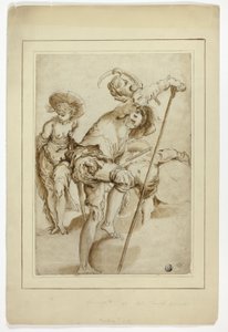 Ein stehender Soldat, eine stehende Frau und ein gebückter Trommler von Abraham Bloemaert