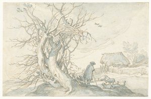 Hirte mit Schafen bei einem toten Baum von Abraham Bloemaert