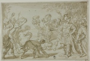 Römische Soldaten steinigen eine Schlange von Abraham Bloemaert