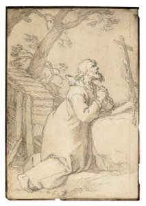 Der heilige Paulus von Phermae kniend im Gebet vor einem Kruzifix von Abraham Bloemaert