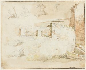 Studien einer Ziegelmauer und einiger Figuren, von hinten gesehen von Abraham Bloemaert